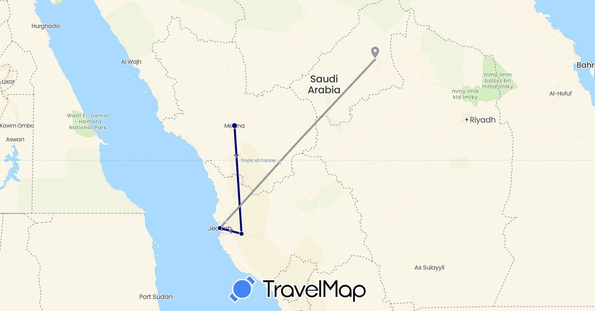 TravelMap itinerary: driving, plane in Saudi Arabia (Asia)